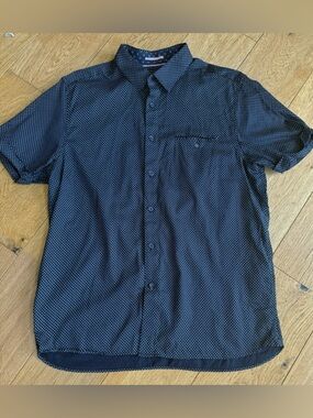 Ted Baker London Shirt Mens Size 5 Large Navy Polka Dot Stretch Short Sleeve